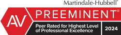 Martindale-Hubbell | AV Preeminent | Peer Rated for Highest Level Of Professional Excellence | 2024